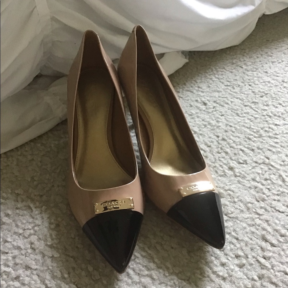 Tan and Black Coach Heels